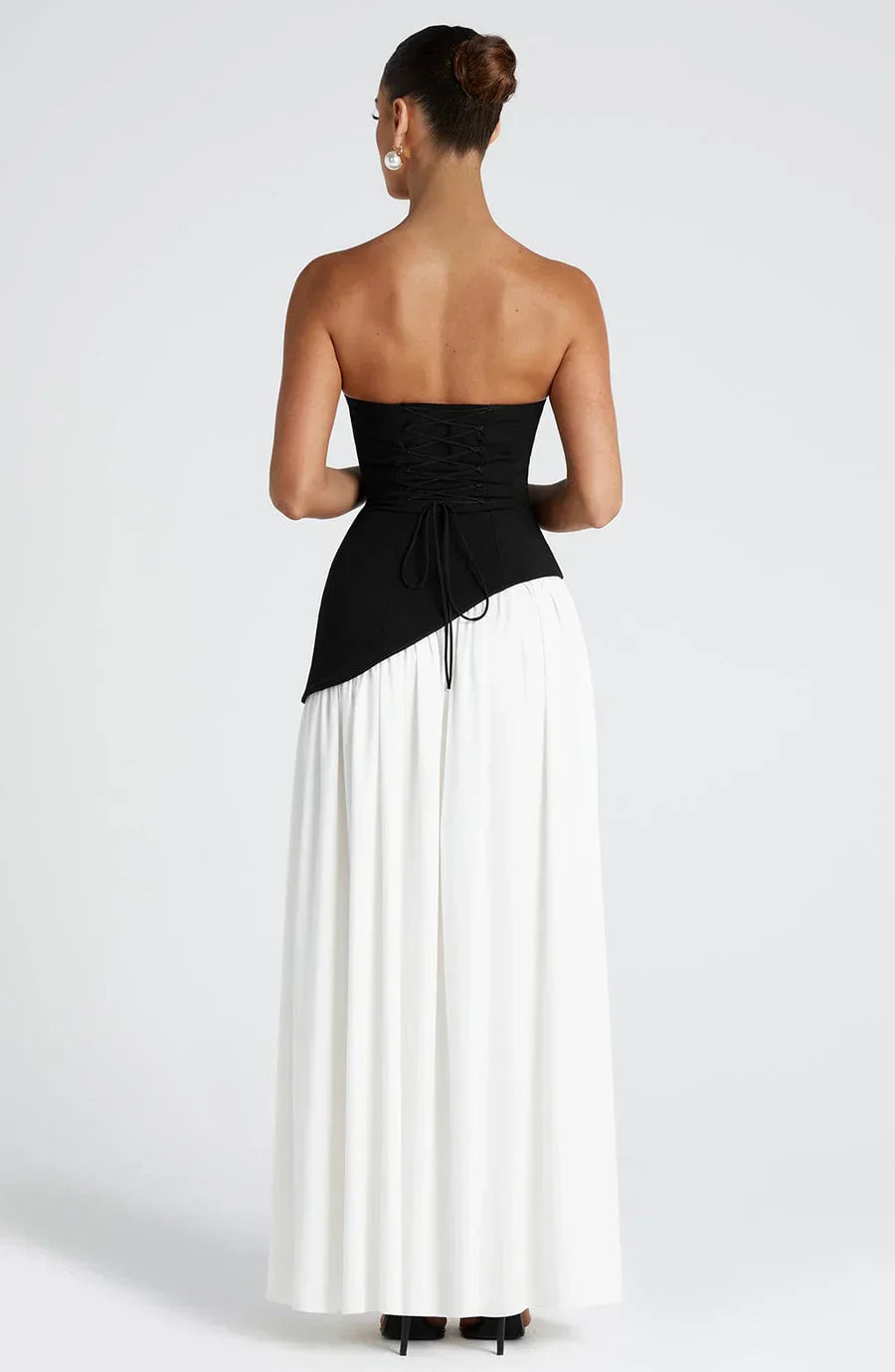 Isaline Robe Longue Femme – Robe de Soirée Bustier Bicolore avec Fente Élégante & Foulard