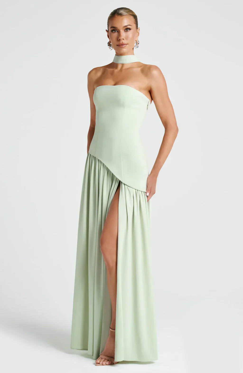 Isaline Robe Longue Femme – Robe de Soirée Bustier Bicolore avec Fente Élégante & Foulard