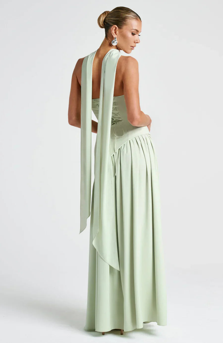 Isaline Robe Longue Femme – Robe de Soirée Bustier Bicolore avec Fente Élégante & Foulard