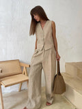 Amandine Ensemble Femme en Lin – Coordonné Été avec Gilet Sans Manches & Pantalon Large