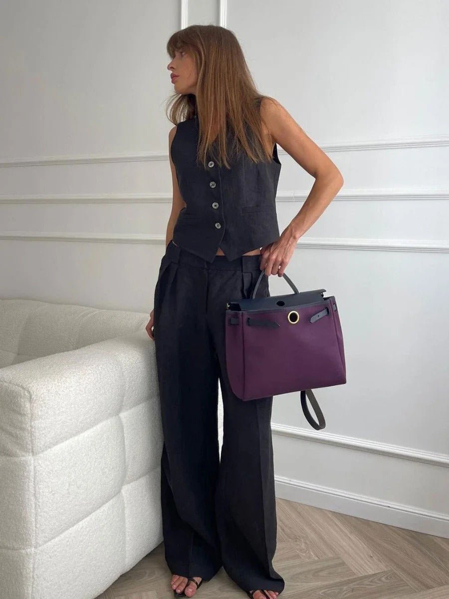 Amandine Ensemble Femme en Lin – Coordonné Été avec Gilet Sans Manches & Pantalon Large
