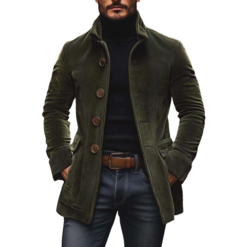 Nathan Manteau Homme en Velours Côtelé – Manteau Élégant Coupe Slim avec Col Montant