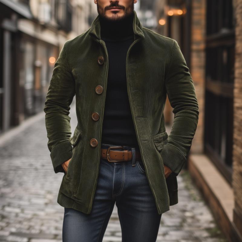Nathan Manteau Homme en Velours Côtelé – Manteau Élégant Coupe Slim avec Col Montant
