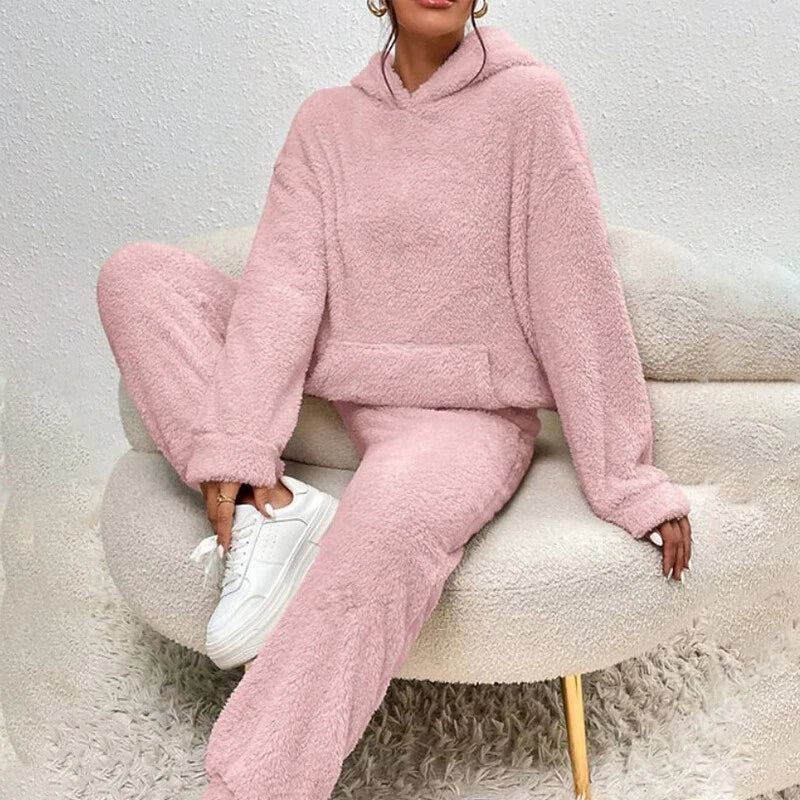 Sarah Women's Set – Soft Fleece Pyjama Set with Hoodie & Loose Trousers for Winter
