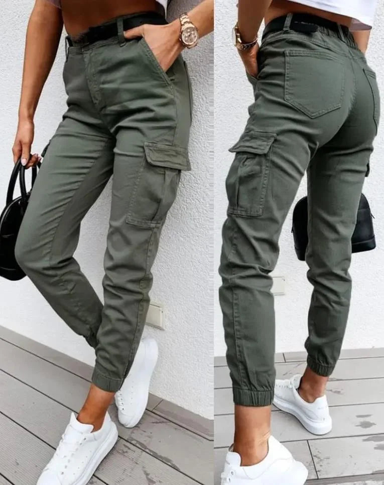 Eirlys Pantalon Cargo Femme Taille Haute – Pantalon Cargo Moderne avec Coupe Fuselée et Poches Fonctionnelles