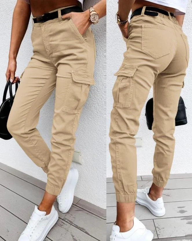 Eirlys Pantalon Cargo Femme Taille Haute – Pantalon Cargo Moderne avec Coupe Fuselée et Poches Fonctionnelles