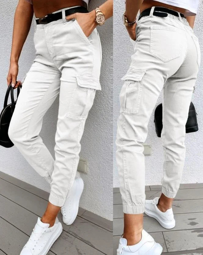 Eirlys Pantalon Cargo Femme Taille Haute – Pantalon Cargo Moderne avec Coupe Fuselée et Poches Fonctionnelles