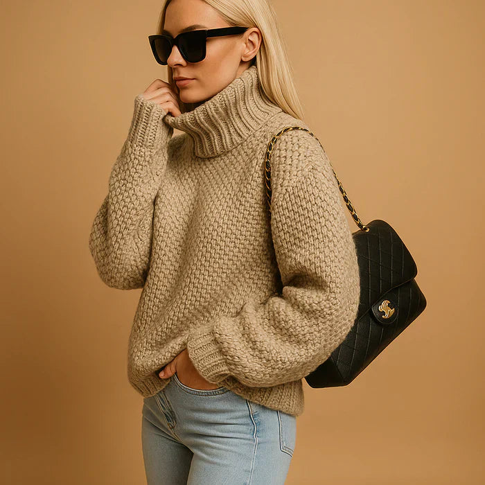 Elisha Pull Col Roulé Femme – Pull en Maille Épaisse Décontracté & Élégant pour l’Hiver