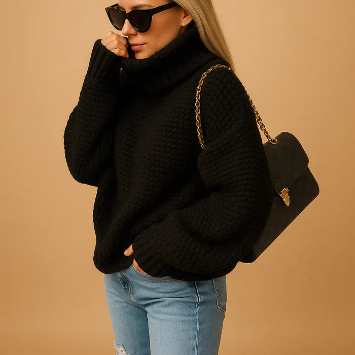 Elisha Pull Col Roulé Femme – Pull en Maille Épaisse Décontracté & Élégant pour l’Hiver
