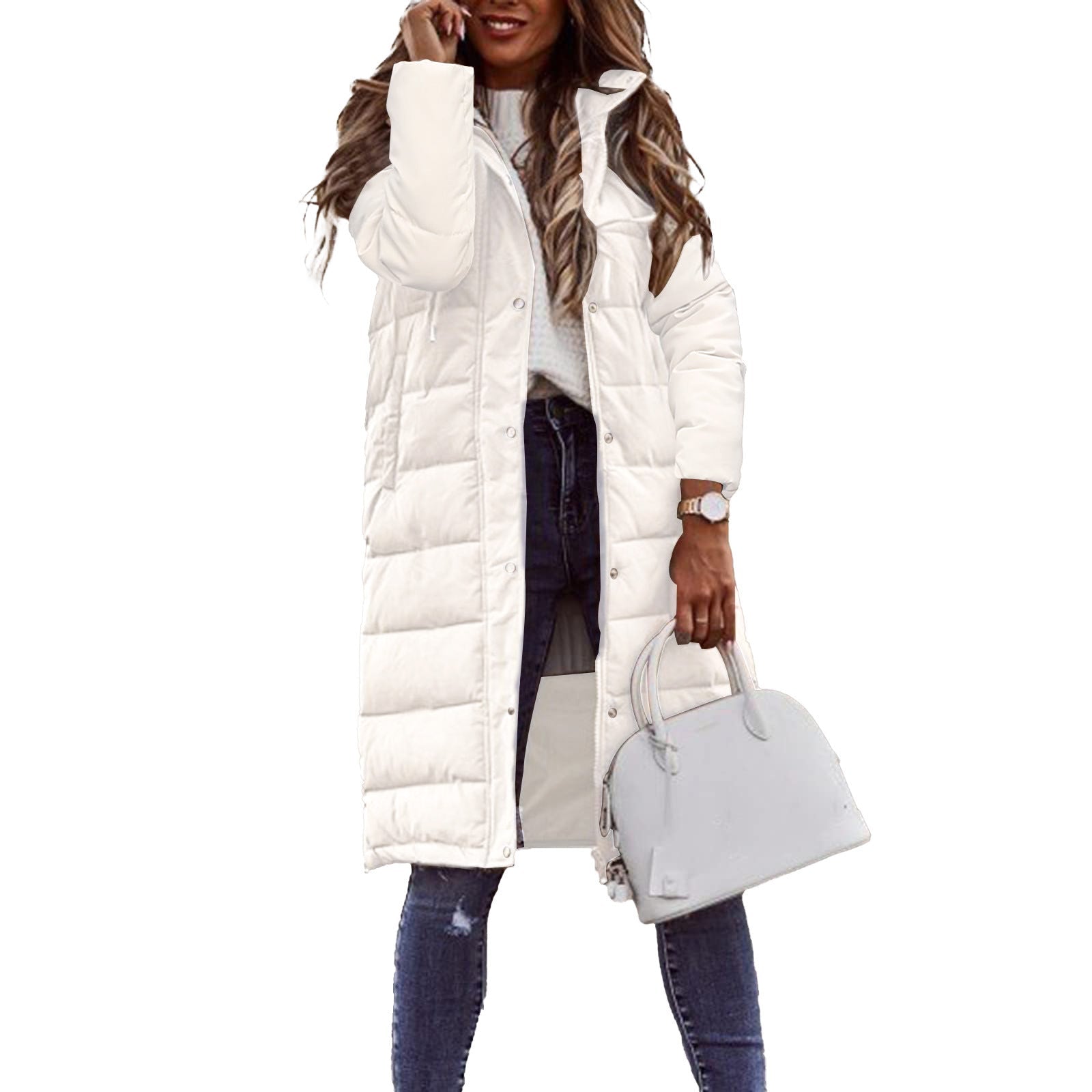 Coralie Doudoune Longue Femme – Manteau Matelassé Chaud avec Capuche & Coupe Élégante